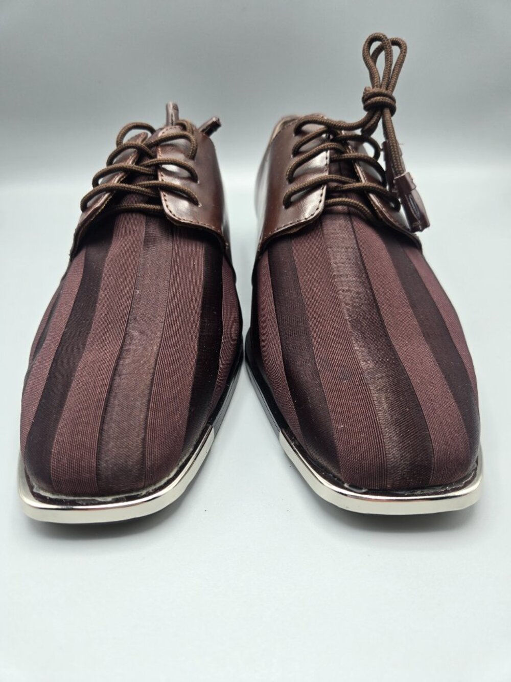 Hugo Vitelli Men's Brown Striped Dress Shoes Size 11 Square Toe Metal Tip Oxford - Picture 3 of 15